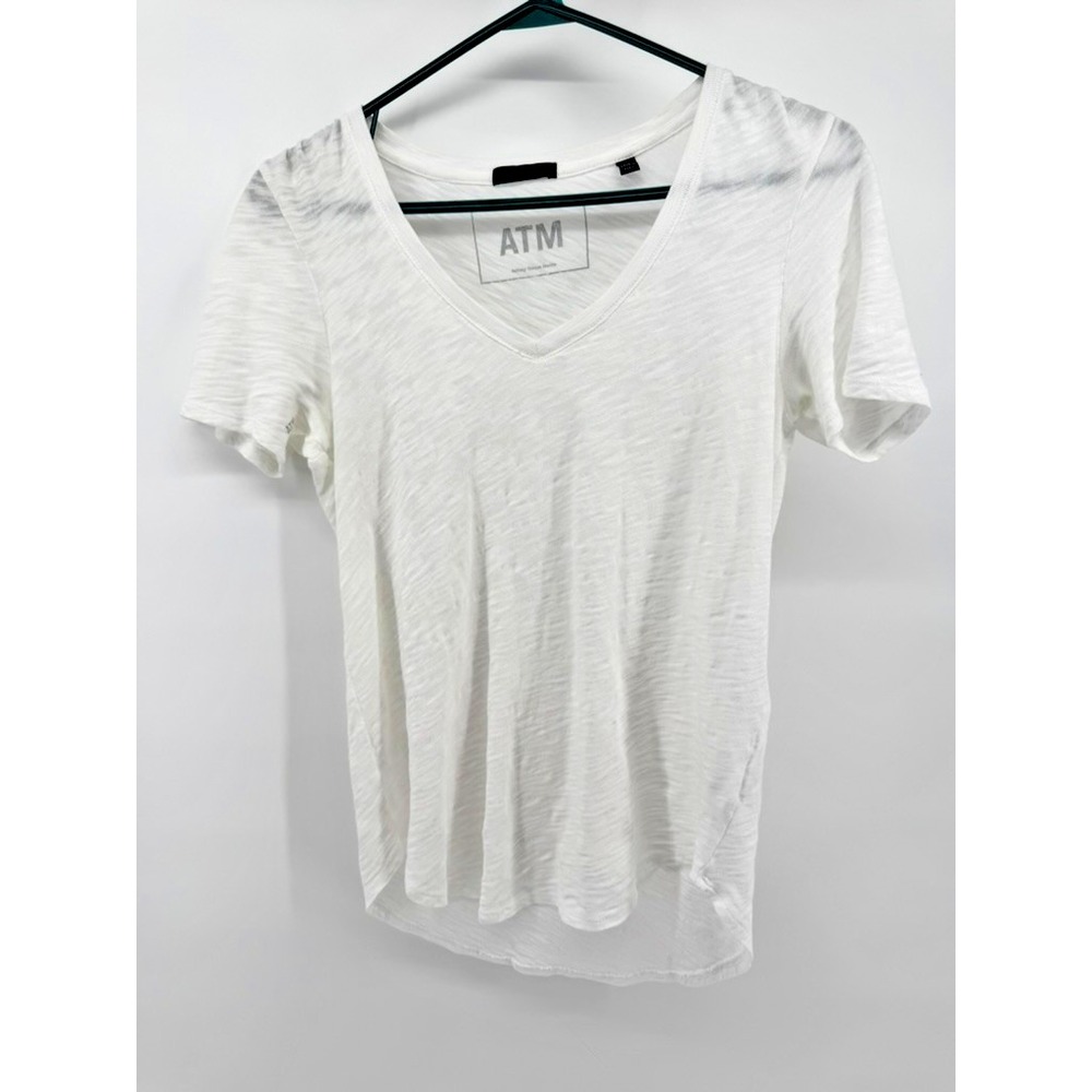 ATM Anthony Thomas Melillo Slub Jersey V-Neck Tee White AW1003-FK Small Petite